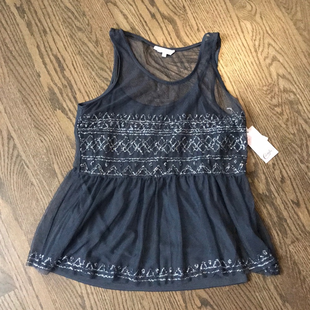 Candie’s Mesh Peplum Sequin Sparkle Tank Top